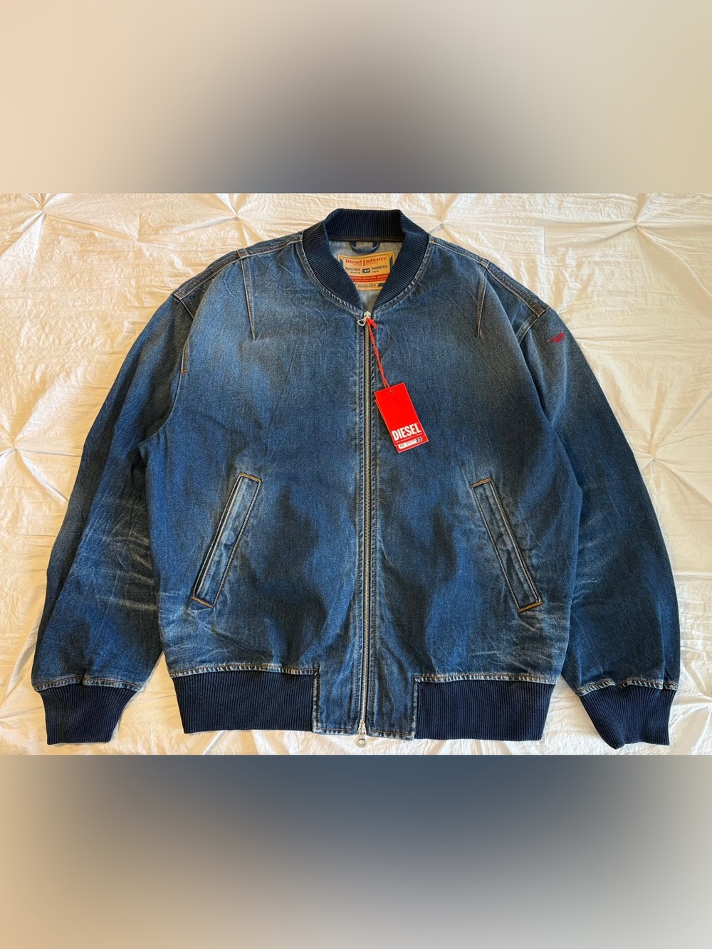 Diesel D-Vinz-S Denim Bomber Jacket Indigo Blue Men’s Size XL